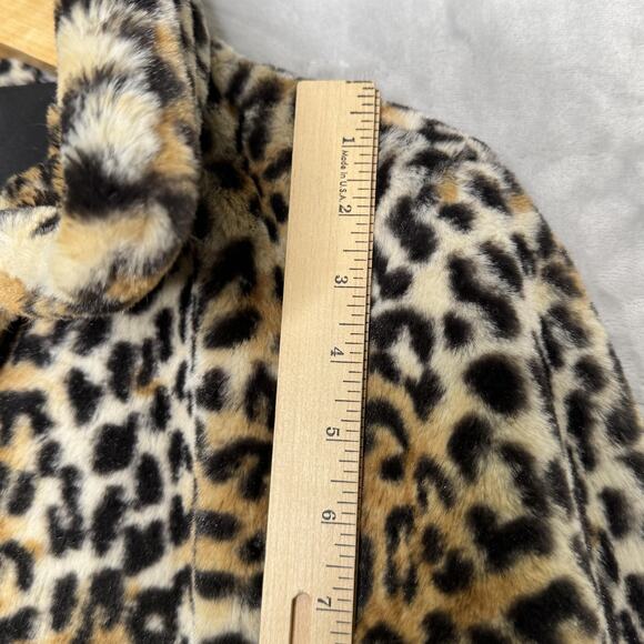 Nine West Jacket Womens Small Leopard Animal Print Faux Fur Zip Up Pockets Cozy - Picture 10 of 12